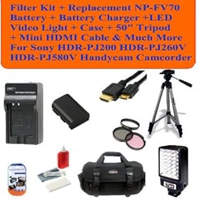 Deluxe Package Includes- Filter Kit + 16gb Sd Memory Card + Replacement Np-fv100 Battery + Battery Charger + Video Light + Case + 57 Tripod + Mini Hdmi Cable & Much More for Sony Hdr-pj200 Hdr-pj260v Hdr-pj580v Handycam Camcorder