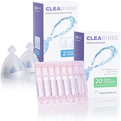 Clearinse Sterile Saline Ampoules - Pure Salt Water - (20 Count) + 2 Replacement Wash Heads