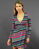TRIBAL PRINT LONG SLEEVE WRAP DRESS