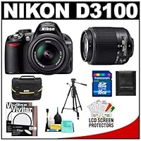 Nikon D3100 Digital SLR Camera and 18-55mm VR + 55-200mm DX Lens with 16GB Card + Filters + Case + Tripod + Accessory Kit