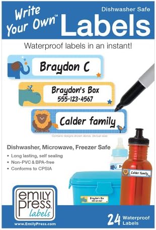 Emily Press Labels - Write Your Own Waterproof Labels Parade Stars Design for School & Daycare