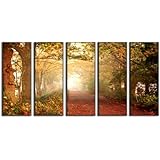 Vibrant Canvas Autumn Forest Print Wall Decor, 5 Panel