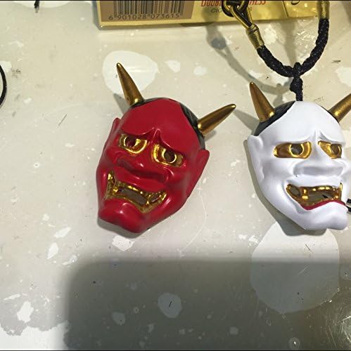 Red Black 般若 Evil Oni Noh Hannya Mask Necklace Theme Resin pendant Masks b2 (Big, Red)