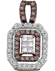 14K White Gold 1.00CT Brown Princess Cut Diamond Invisible Pendant