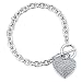 Silver Tone Puffed Heart Rhinestone Fashion Toggle Bracelet