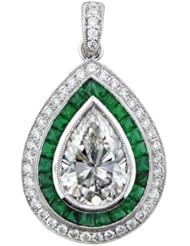 2.19 Carat Pear Shape Diamond and Emerald Pendant