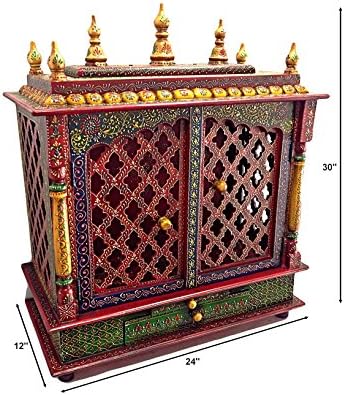 Wooden Handcrafted Temple, Mandir, Pooja Ghar for Homes, Offices, Shops with Door