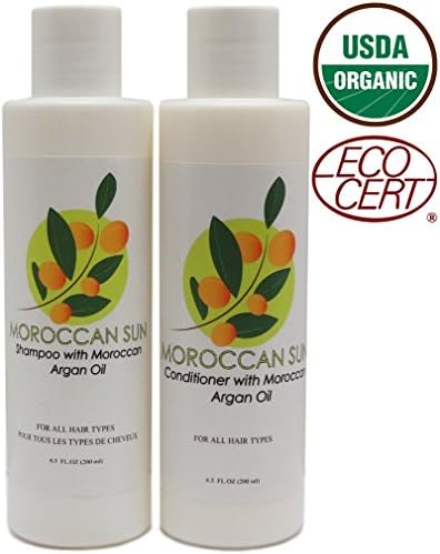 Moroccan Sun - Moisturizing Moroccan Argan Oil Shampoo and Conditioner Package- Regenerates Damaged Hair - No Alcohol or Parabens - 6.7 fl oz/ 200 mL Each
