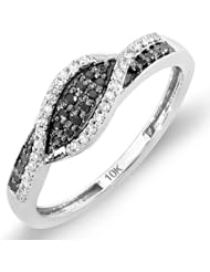 0.20 Carat (ctw) 10k White Gold Round Black & White Diamond Ladies Cocktail Right Hand Ring 1/5 CT