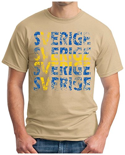 OM3 – SVERIGE – T-Shirt SWEDEN EM 2016 FRANKREICH FRANCE FUSSBALL FANSHIRT SOCCER SPORT TRIKOT EUROPAMEISTER, M, khaki