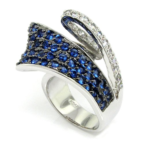 51Q8%2BLEyaOL Irresistibly Chic Blue Sapphire & Diamond CZ Pavé Sterling Silver Ring