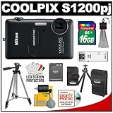 Nikon Coolpix S1200pj Digital Camera with Built-in Projector (Black) with 1 ....