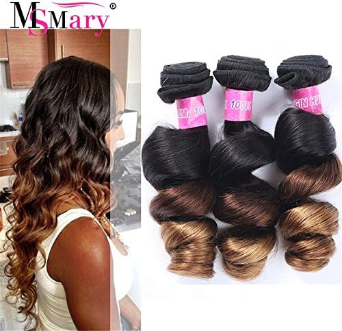 Ms Mary Hair Grade 6A Hair Bundles Brazilian Ombre 100 Unprocessed Human Hair Bundles 3 Tone Ombre Loose Wave Weft Hair Extention 3 Bundles 300 Grams Ombre Hair Color T1B/4/30(18"18"20")