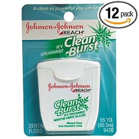 Reach Clean Burst Dental Floss, Waxed, Icy Spearmint, 55-Yard Dispensers (Pack of 12)