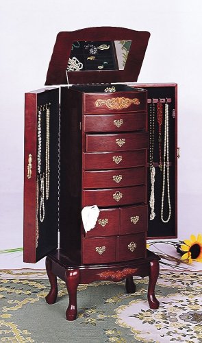 Deluxe Jewelry Armoire in Mahogany Finish