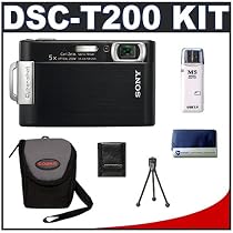 Sony CyberShot DSC-T200 (Black) 8.1 Megapixel Digital Camera with 5x Optical Zoom + High Speed USB 2.0 Memory Stick (MS) Card Reader + Digital Camera Case