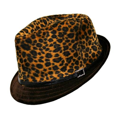 Cheetah Brown Plush Fedora Hat Patent Hatband