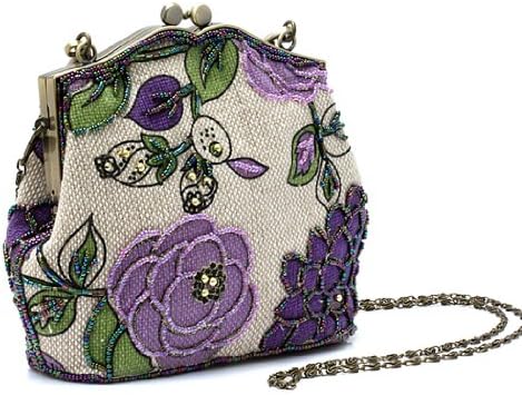 Womens Vintage Floral Handed Embroidered Evening Clutch SFX-30051 Purple