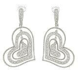 14K White Gold Diamond Heart Earrings