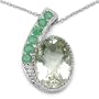 5.60 Carat Genuine Green Amethyst Oval & Emerald Sterling Silver Pendant