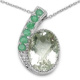 Buy 5.60 Carat Genuine Green Amethyst Oval and Emerald Sterling Silver Pendant by JewelzDirect