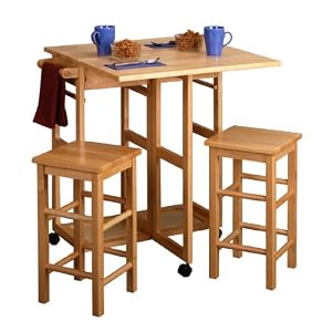 Breakfast Bar Cart Set with Drop-Leaf Table and 2 Stools by Winsome