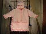 Ck7, Knitted on Hand Knitting Machine Finished By Hand Crochet Baby Pink Chenille Pink Pecot Trim Infant Girls Cardigan Hat Set with Matching Blanket