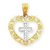 14k and Rhodium Cross in Heart Pendant