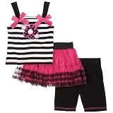 Little Lass 3-pc. Striped Flower Tutu Legging Set