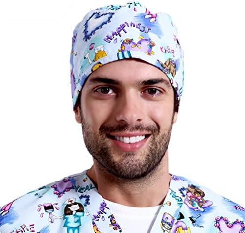 Women's Fashion Pattern Pet Care Surgical Scrub Nurse Round Top Hat Cap