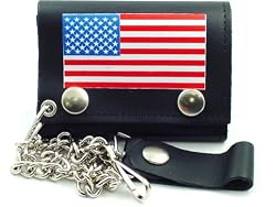 American Flag Genuine Leather Chain Wallet #8