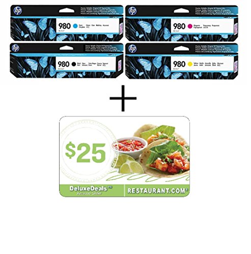Genuine HP 980 Ink Set D8J07A, D8J08A, D8J09A, D8J10A BCYM OfficeJet X555, MFP X585 Sealed In Retail Packaging. + a FREE $25 Restaurant Gift Card