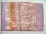Women's 100% Thai Silk Scarf- Lilac with Ornate Gold Mosaic Artwork