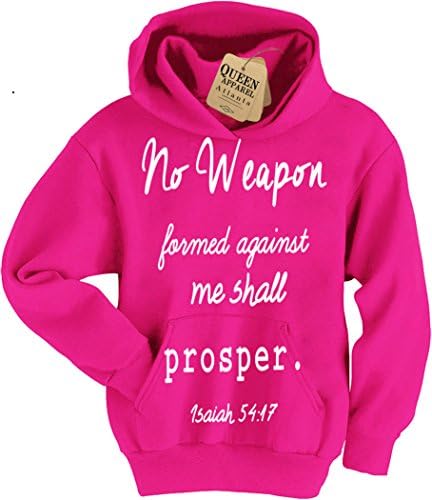 No weapon formed against me hoodie prosper girls Christian Jesus sweat shirt Isaiah 54:17 (pink,large)