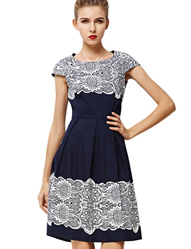 Yacun Women's Printed Casual Fit and Flare Dress for Party