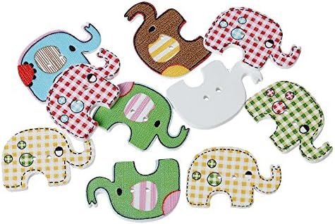 Cute Elephant Wooden Buttons Kimter Radom Mixed Color 2 Holes Buttons For Sewing Scrapbooking Crafts Accessories 29mm x19mm(1 1/8" x 6/8") Pack of 100pcs