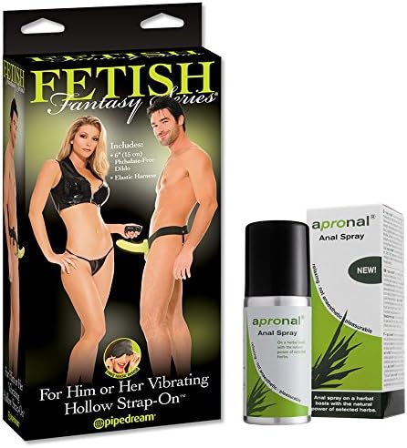Fetish Fantasy Strap-On For Him or Her Vibrating Hollow, Glow In The Dark (Includes Apronal Herbal Anal Relaxer Spray)