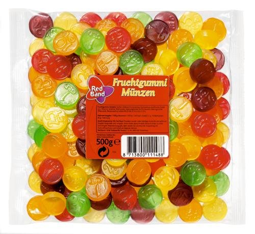 Red Band Fruchtgummi Münzen, 12er Pack (12 x 500 g Beutel)