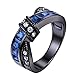 Black Stainless Steel Blue Created-Sapphire Cross Over Wedding Engagement Ring Women TKJ