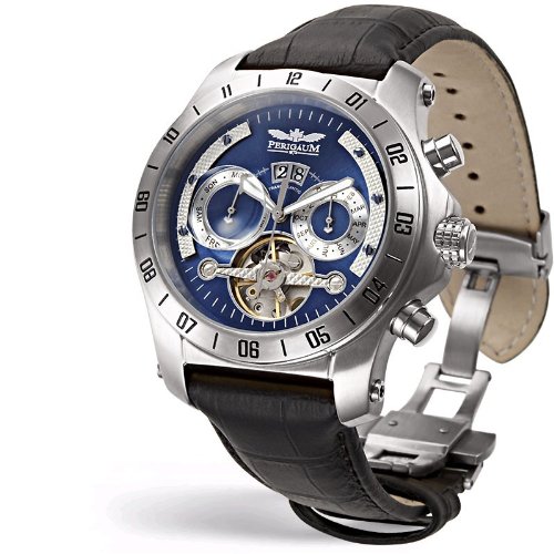 Perigaum 1972 Transatlantic Automatic P-0605-SB Automatic Watch for Him Open Balance Spring