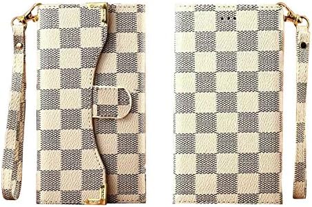1x Newest style Luxury DELUXE Grid wallet Checker Pattern Flip Cover Leather Case for New APPLE IPHONE plus 5.5" 6 6G LV18 WHITE BROWN BLACK GREY (White)