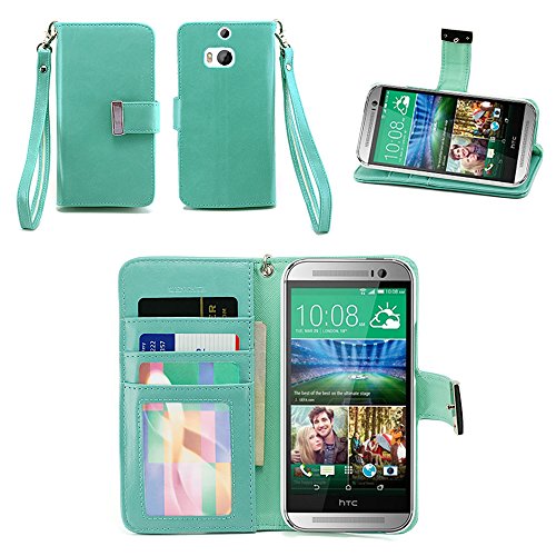 IZENGATE HTC One M8 (2014) Wallet Case - Executive Premium PU Leather Flip Cover Folio with Stand (Mint)
