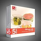 Best Silicone Lids, Stretchable Food Covers Lids, Reusable, Set of 5 Fits Various Sizes, Use for Plastic Food Containers, Cups, Mugs, Pans, Glasses, Soda Cans, Perfect for Pet Food Can Covers. Microwaveable & Dishwasher Safe
