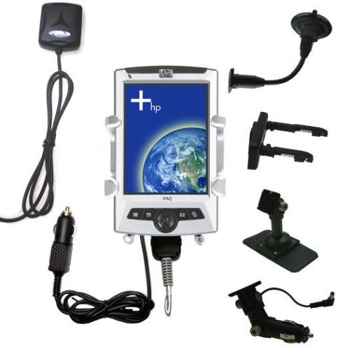 Car / Auto Multi Adapter Mount Holder GPS Navigation Kit for the HP iPAQ rz1710 with built in charger - Gomadic Brand