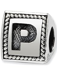 Reflection Beads Silver Letter P 3 Sided Alphabet Block Bead