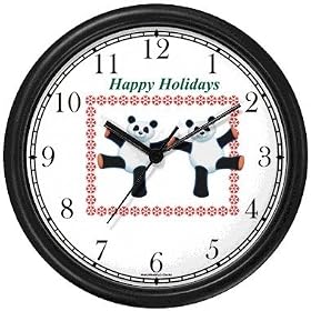 Two Panda Bears in Snowflake Border - JP Wall Clock by WatchBuddy Timepieces (White Frame)