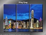 Framed Huge 3 Panel Modern Art Skyline Hong Kong Giclee Canvas Print