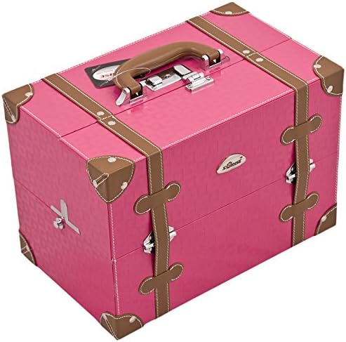 Craft Accents Trimming 2-Tiers Trays Professional Cosmetic Makeup Case, Hot Pink Square and Brown, 160 Ounce