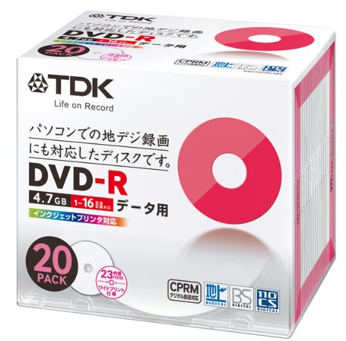 TDK データ用DVD-R CPRM対応 4.7GB 16倍速対応 ホワイトワイドプリンタブル 20枚 5mmスリムケース入り DR47DPWC20S