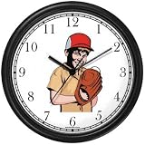 Boy with Baseball Mitt or Glove and Ball No.1 Baseball Theme Wall Clock by WatchBuddy Timepieces (Slate Blue Frame)